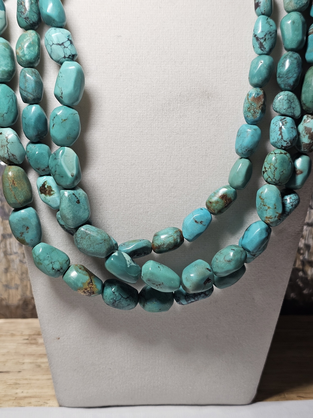 Vintage Jay King DRT Tripple Turquoise Bead Sterling Silver 21" Necklace - Picture 3 of 9